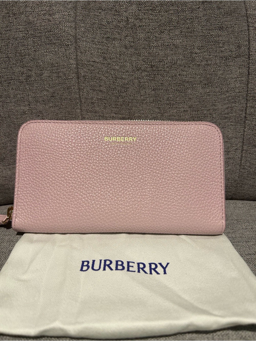 Burberry Pink Pebbled Leather Zip Wallet